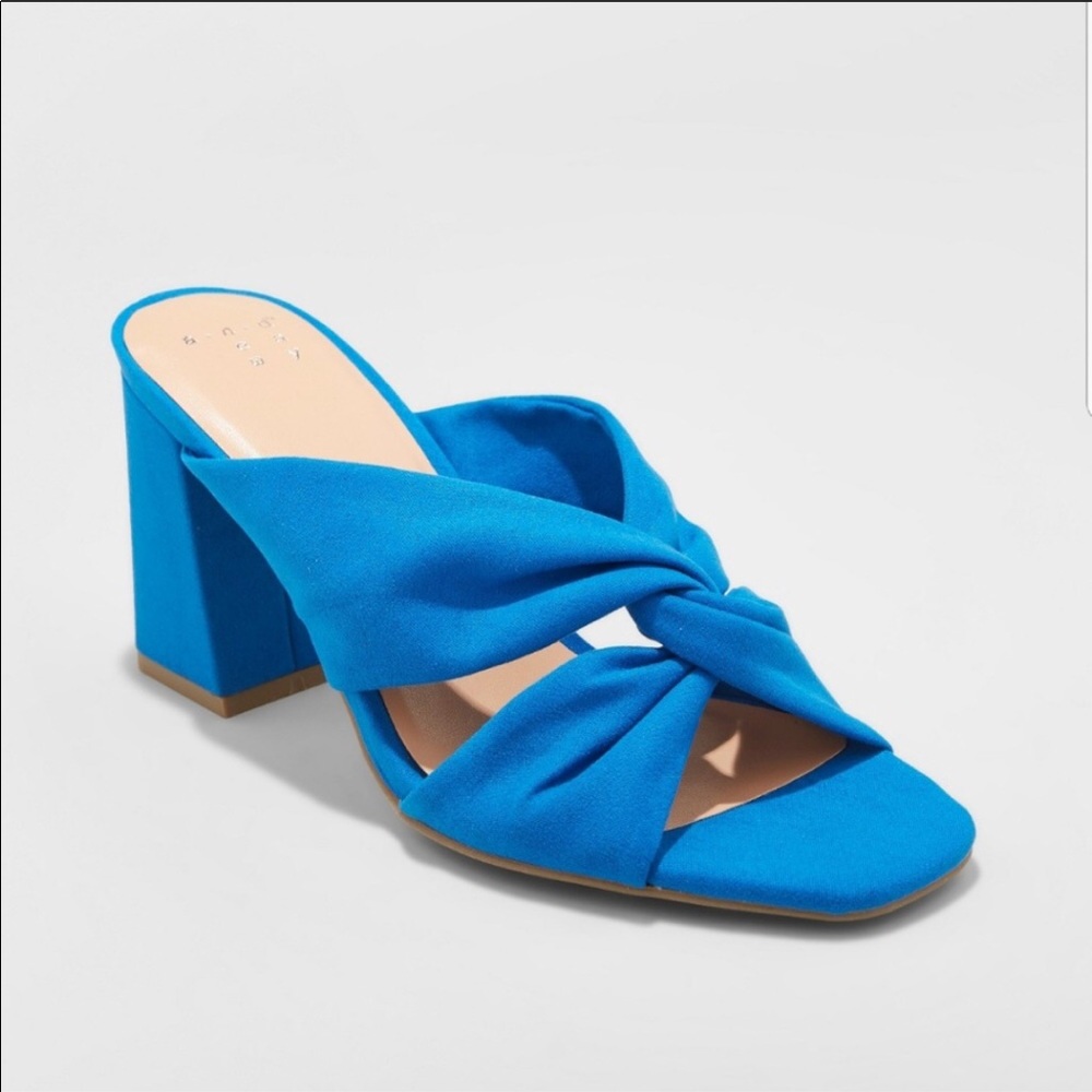 Blue suede sandals heels